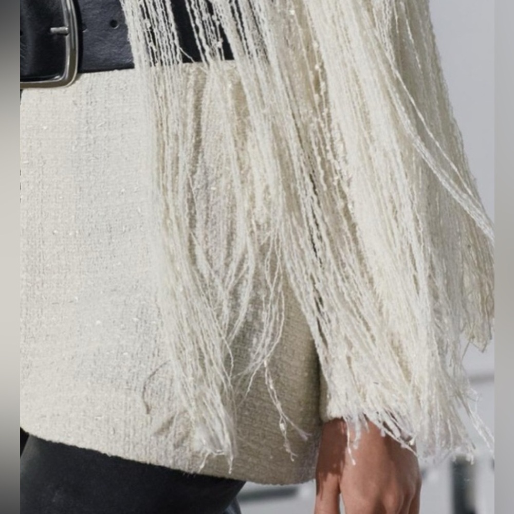 ZARA ZW Collection RARE Textured Fringe Jacket Wool Blend Size M NEW - Picture 6 of 15